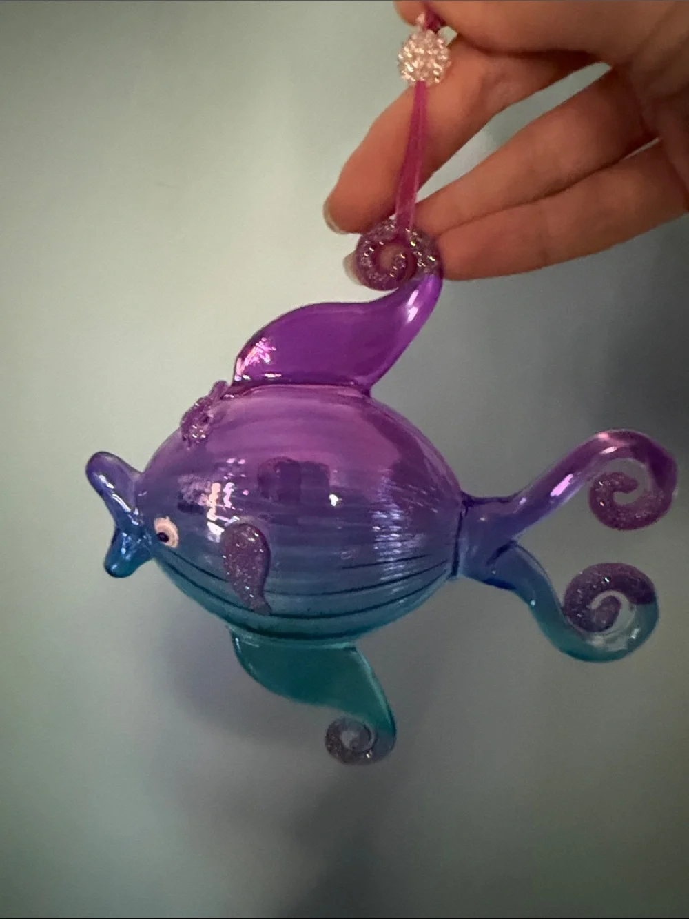 Pier 1 Purple and Teal Blown Glass Fish Ornament